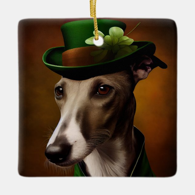Greyhound Dog in St. Patrick's Day Dress Keramikornament (Vorderseite)