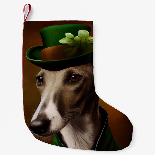 Greyhound Dog in St. Patrick's Day Dress Kleiner Weihnachtsstrumpf (Vorderseite)