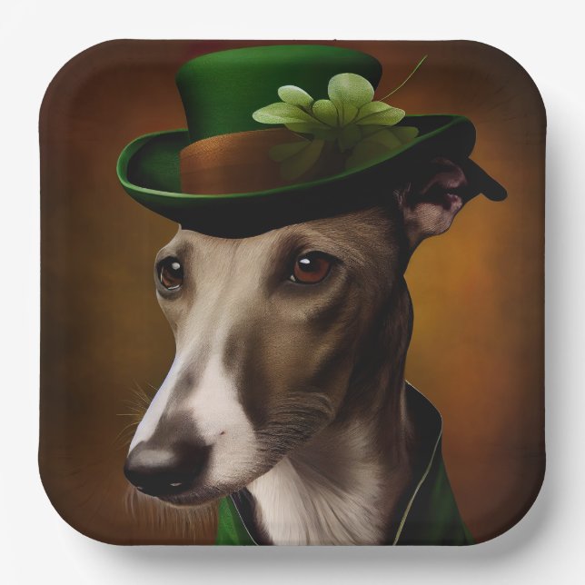 Greyhound Dog in St. Patrick's Day Dress Pappteller (Vorderseite)