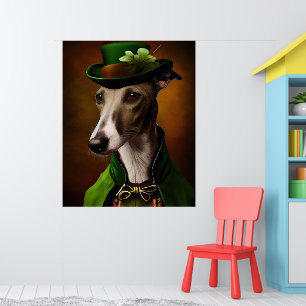 Greyhound Dog in St. Patrick's Day Dress Poster