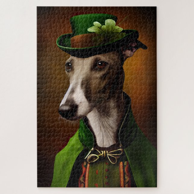 Greyhound Dog in St. Patrick's Day Dress Puzzle (Vertikal)