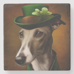 Greyhound Dog in St. Patrick's Day Dress Steinuntersetzer