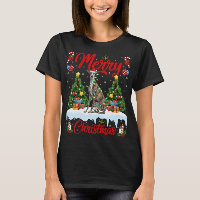 Greyhound Dog Lights Xmas Tree Santa Greyhound Chr T-Shirt (Vorderseite)