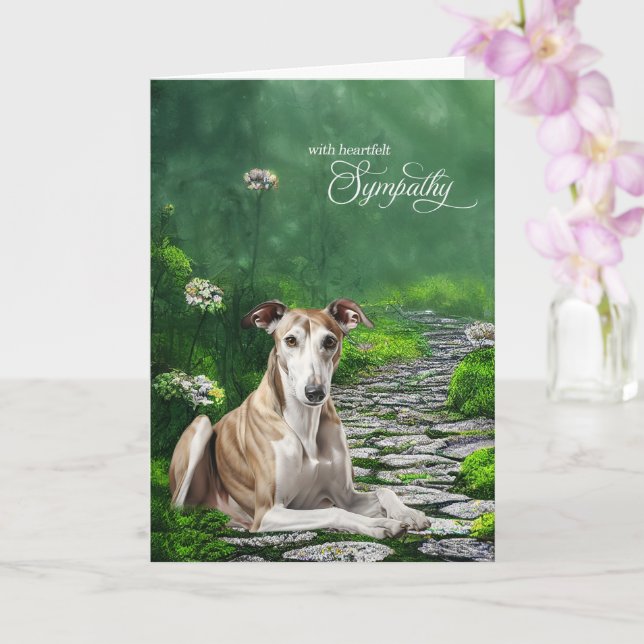 Greyhound Dog Misty Garden Path Pet Sympathy Karte (Orchidee)