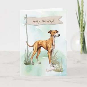 Greyhound Dog Outdoor under Birthday Sign Karte