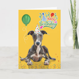 Greyhound Dog Party Hat Yellow Birthday Karte