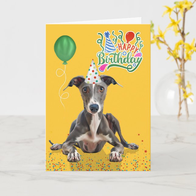 Greyhound Dog Party Hat Yellow Birthday Karte (Gelbe Blume)