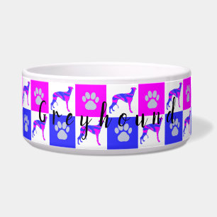 Greyhound Dog & Paw Hot Pink & Blue Pet Bowl Napf