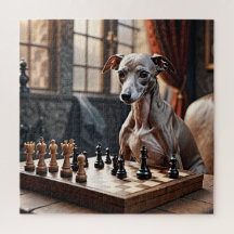 Greyhound Dog Playing Schach