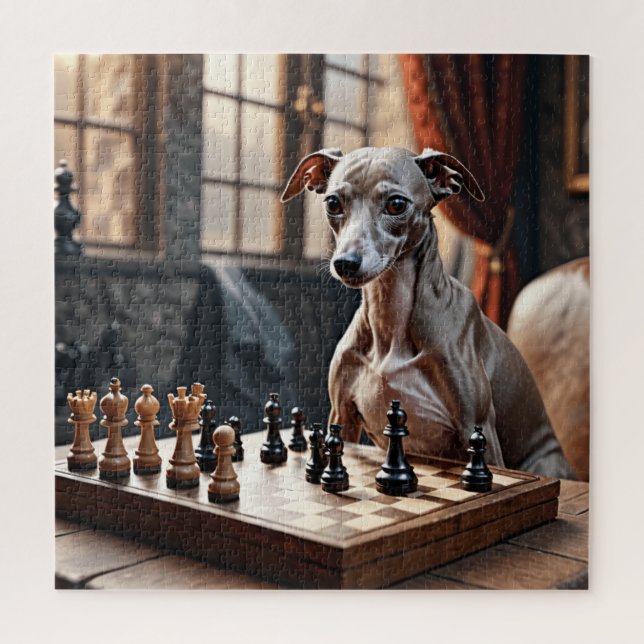 Greyhound Dog Playing Schach Puzzle (Vertikal)