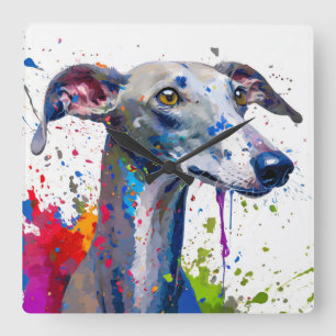 Greyhound Dog Quadratische Wanduhr