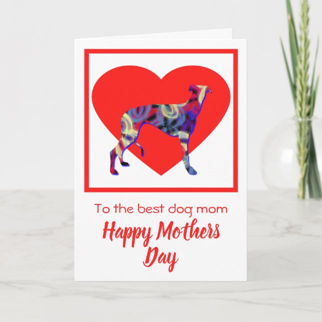 Greyhound Dog Red Heart Mother's Day Card Dankeskarte (Vorderseite)