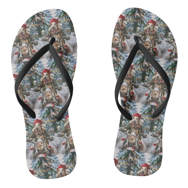 Greyhound Dog Riding Motorrad Weihnachten Flip Flops (Fußbett)