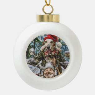 Greyhound Dog Riding Motorrad Weihnachten Keramik Kugel-Ornament