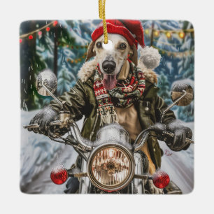 Greyhound Dog Riding Motorrad Weihnachten Keramikornament