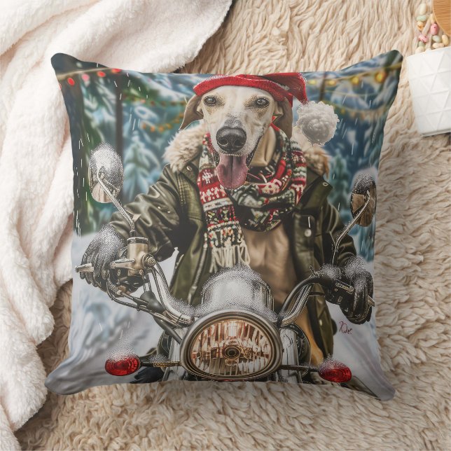 Greyhound Dog Riding Motorrad Weihnachten Kissen (Decke)