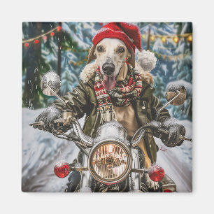 Greyhound Dog Riding Motorrad Weihnachten Magnet