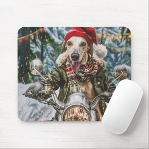 Greyhound Dog Riding Motorrad Weihnachten Mousepad