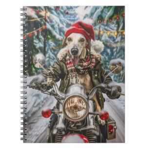 Greyhound Dog Riding Motorrad Weihnachten Notizblock
