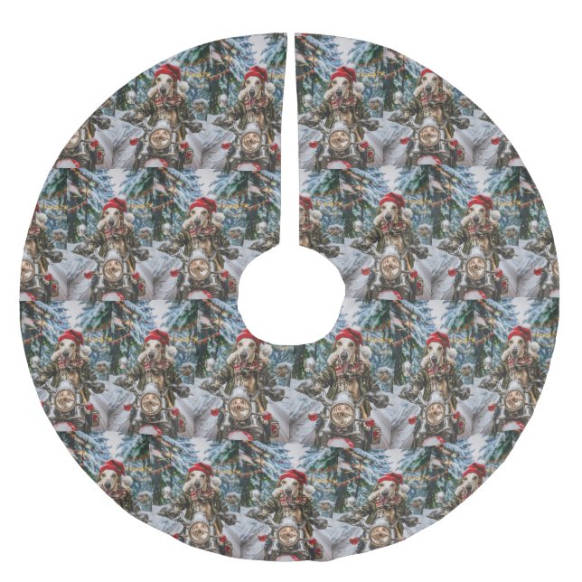 Greyhound Dog Riding Motorrad Weihnachten Polyester Weihnachtsbaumdecke (Vorderseite)