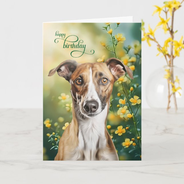 Greyhound Dog Tiny Yellow Flowers Birthday Karte (Gelbe Blume)