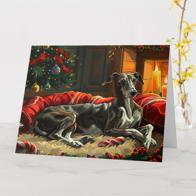 Greyhound Dog Weihnachtsfest Karte (Gelbe Blume)