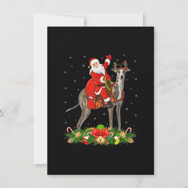 Greyhound Dog Xmas Funny Santa Riding Greyhound Ch Einladung (Vorderseite)