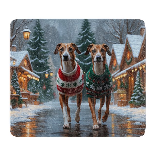 Greyhound Dogs Christmas Snow Holiday Schneidebrett (Vorderseite)