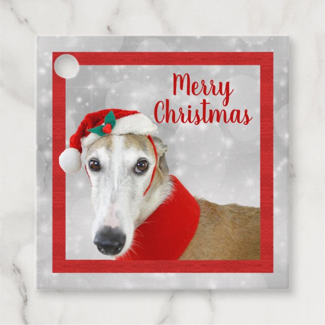 Greyhound Frohe Weihnachten Geschenkanhänger (Vorderseite)