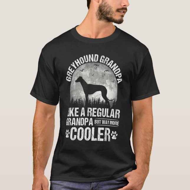 Greyhound Grandpa Moon Vintager Hundevatertag T-Shirt (Vorderseite)