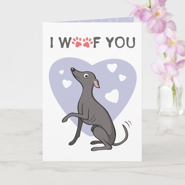 Greyhound Gray Cartoon Dog Valentinstag Karte (Orchidee)