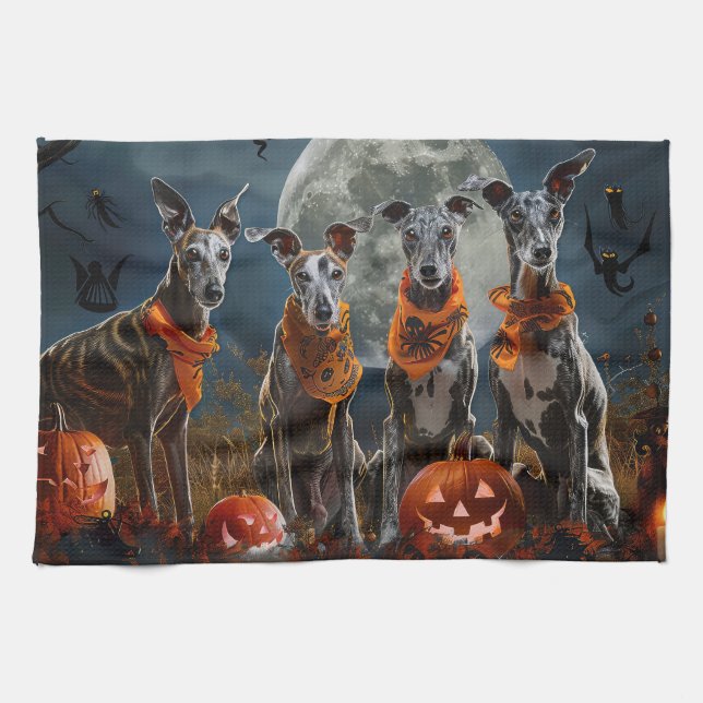 Greyhound Halloween Spooky Geschirrtuch (Horizontal)