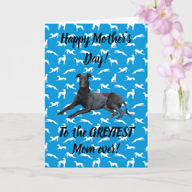 Greyhound Happy Mothers Day on Blue Silhouetten Karte (Orchidee)