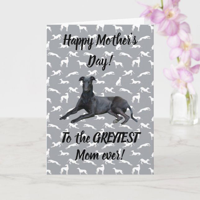 Greyhound Happy Mütter Tag auf grauen Silhouetten Karte (Orchidee)