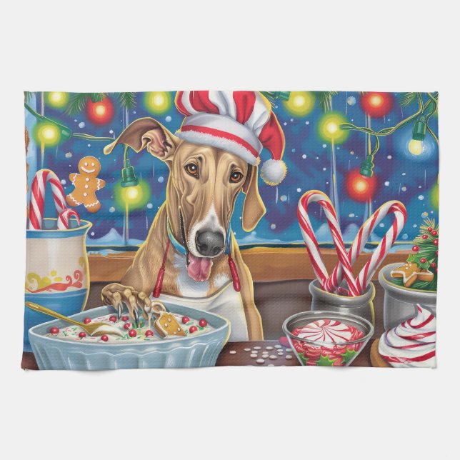 Greyhound Holiday Baking: Festliche Weihnachten Geschirrtuch (Horizontal)