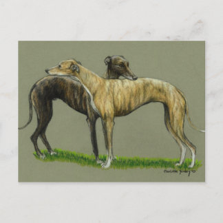 "Greyhound Hug" Hund Art Postkarte
