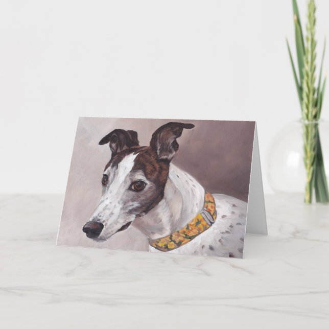 Greyhound Hund Art Grußkarte für Brindle & White Karte (Vorderseite)
