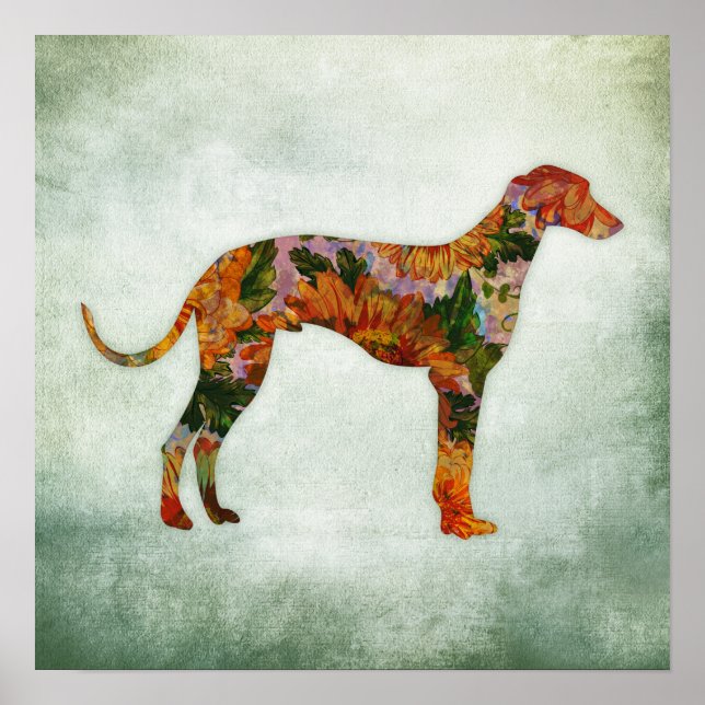 Greyhound Hund Art Print Floral Poster (Vorne)