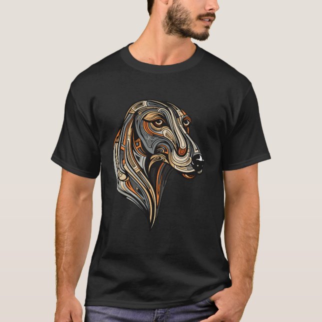 Greyhound Hund farbiges Portrait Tierkopf T-Shirt (Vorderseite)
