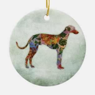 Greyhound Hund floral auf grün Keramik Ornament
