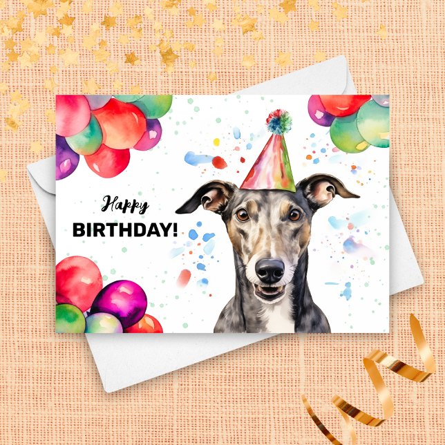 Greyhound Hund mit Balloons und Party Hat Geburtst Karte (Von Creator hochgeladen)