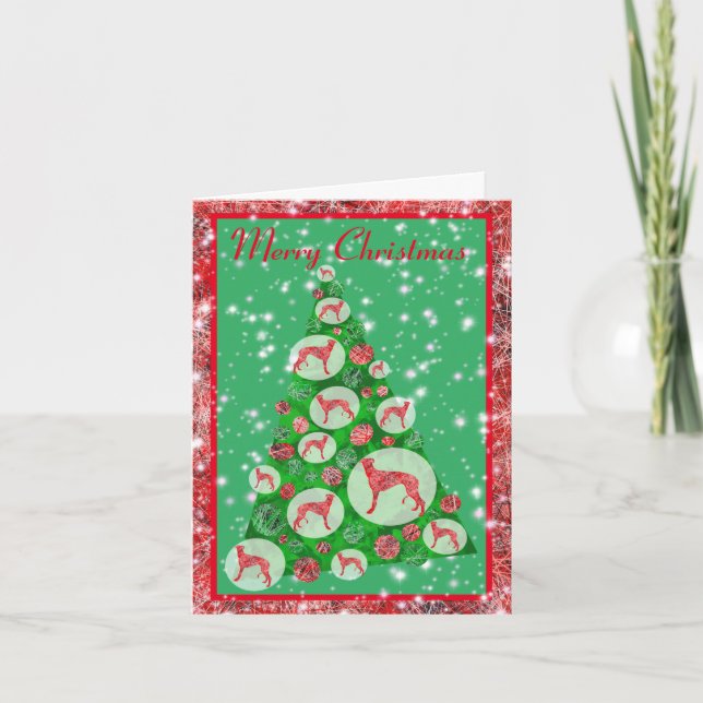 Greyhound Hund Niedliche Silhouette Weihnachtsbaum Karte (Vorderseite)