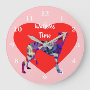 Greyhound Hund Silhouette Valentine's Day Heart Pn Große Wanduhr