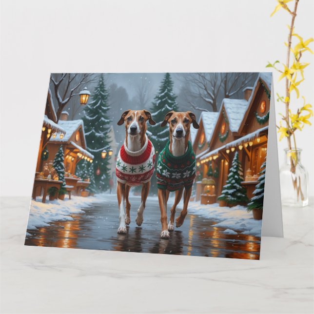 Greyhound Hunde Weihnachtsschnee Urlaub Karte (Gelbe Blume)
