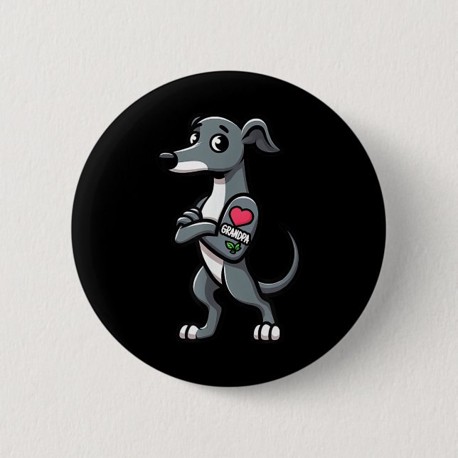 Greyhound I Liebe Grandpa Funny Dog Tattoo Button (Vorderseite)