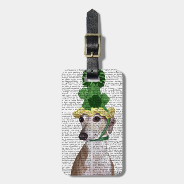 Greyhound in Grüner Nylonhut 2 Gepäckanhänger (Vorderseite vertikal)