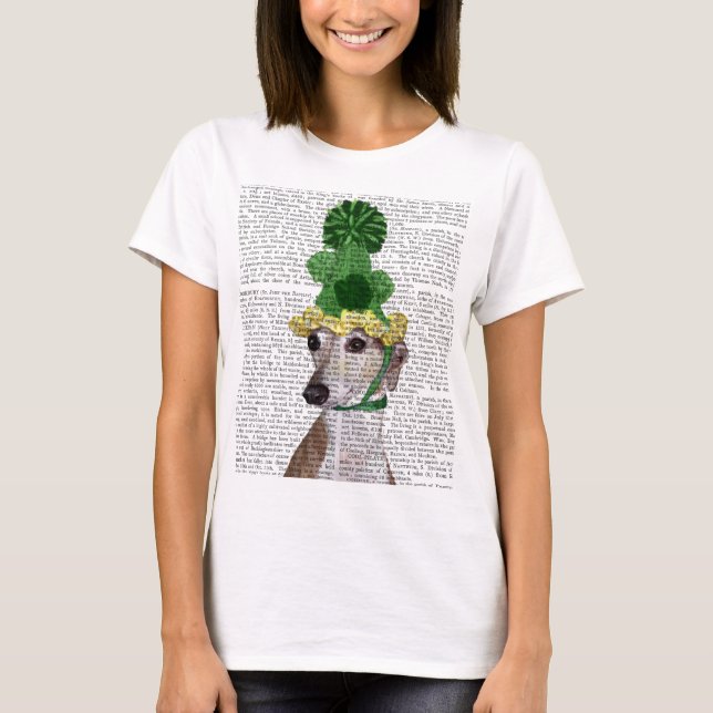 Greyhound in Grüner Nylonhut 2 T-Shirt (Vorderseite)
