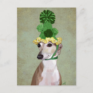 Greyhound in Grüner Nylonhut Postkarte