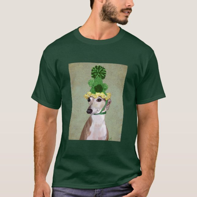 Greyhound in Grüner Nylonhut T-Shirt (Vorderseite)