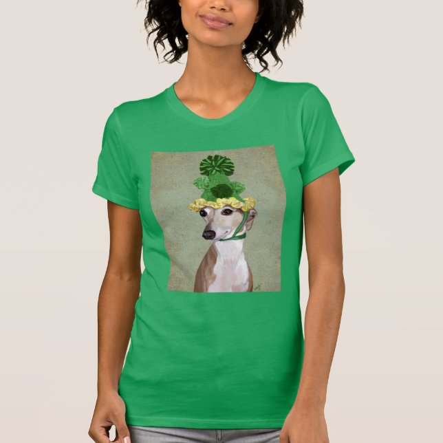 Greyhound in Grüner Nylonhut T-Shirt (Vorderseite)